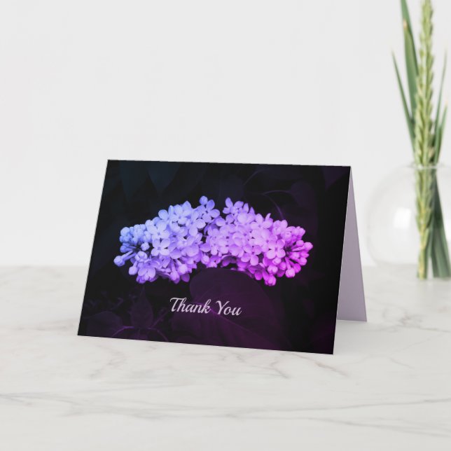Elegant Purple Lilacs Script  Thank You Card (Front)