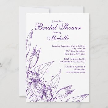 Elegant Purple Lily  Bridal Shower Invitation by alleventsinvitations at Zazzle