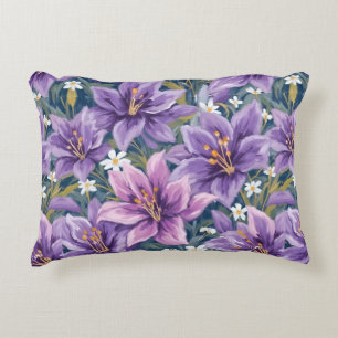 Elegant Purple Lily Floral Oil Painting Accent Pillow
