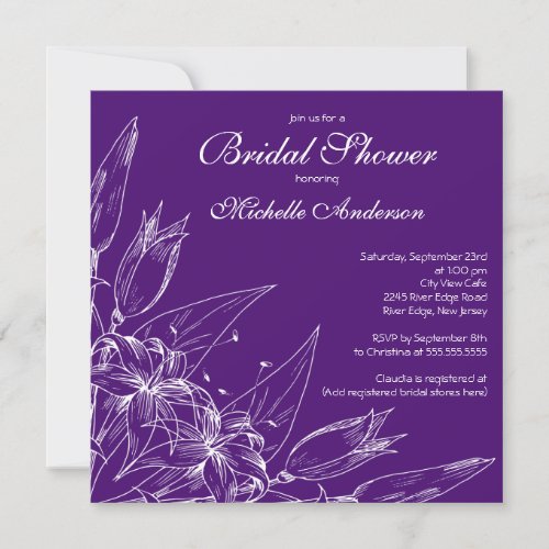 Elegant purple Lily Flower Bridal Shower Custom Invitation