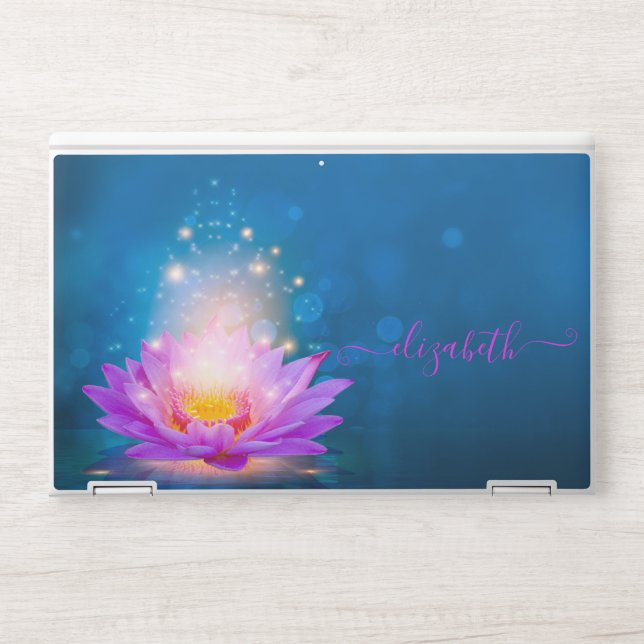 Elegant Purple Lotus Lake Blue Personalized HP Laptop Skin (Front)