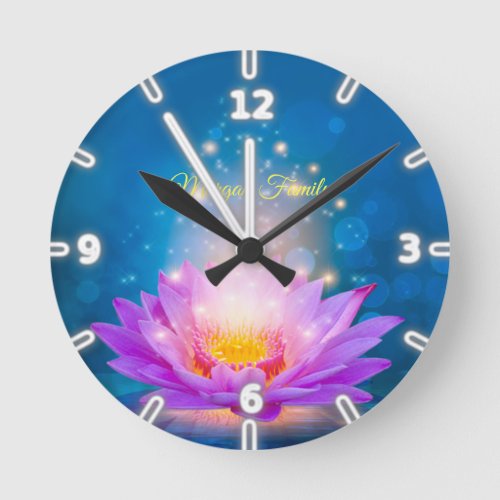 Elegant Purple Lotus Lake Blue Personalized Round Clock