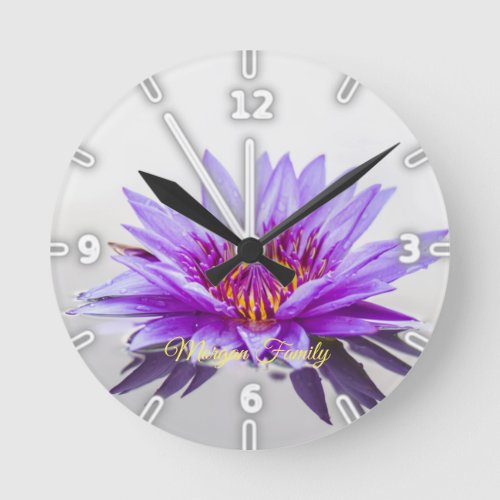 Elegant Purple Lotus Lake Personalized Round Clock