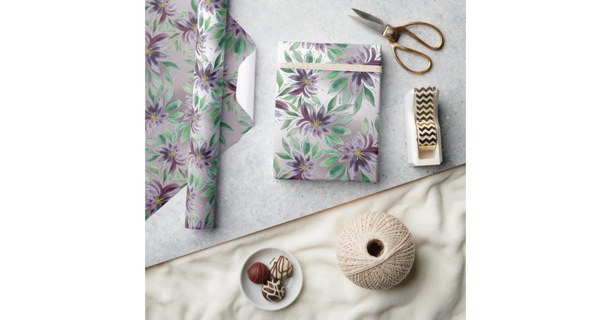 Elegant Purple Lotus Watercolor Floral Wrapping Paper | Zazzle