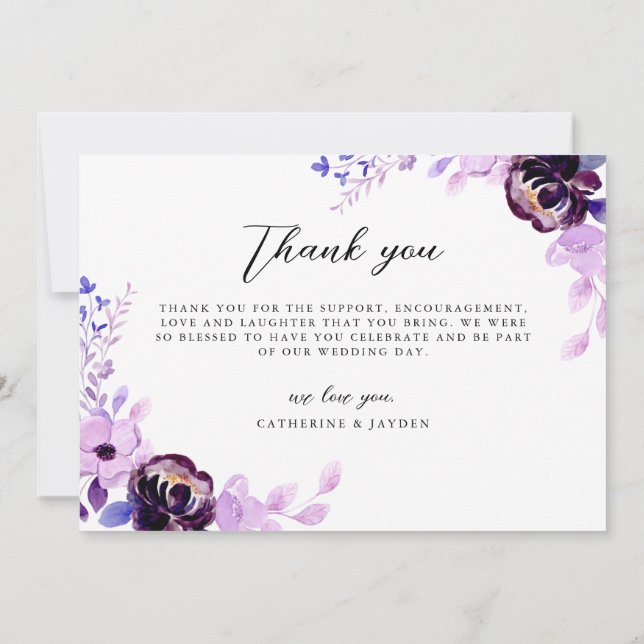 Elegant Purple Love Thank You Card (Back)
