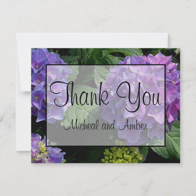 Elegant purple magenta pink florals hydrangeas thank you card (Front)