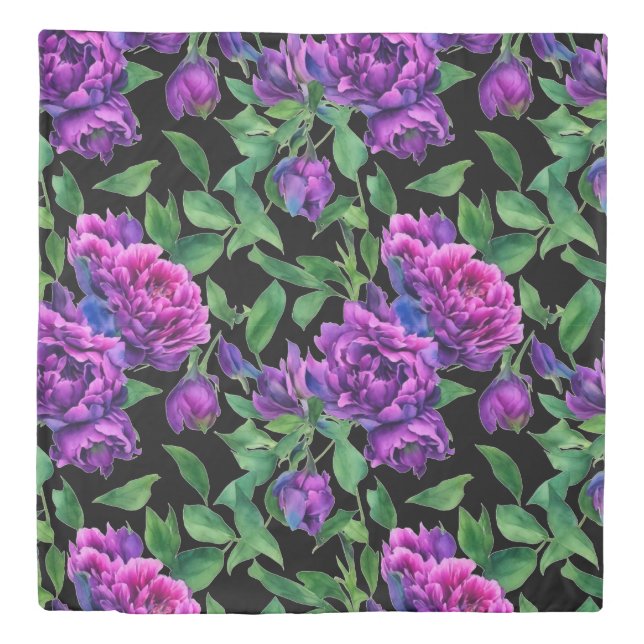 Elegant purple magenta watercolor florals flowers  duvet cover (Front)