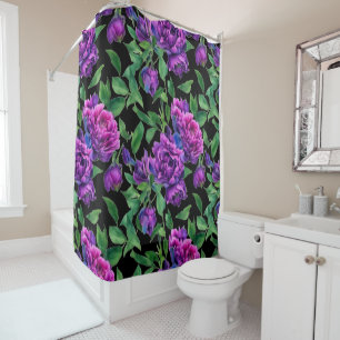 Elegant purple magenta watercolor florals flowers shower curtain