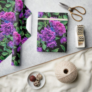 Elegant purple magenta watercolor florals flowers wrapping paper