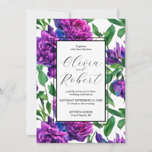 Elegant purple magenta watercolor florals wedding invitation
