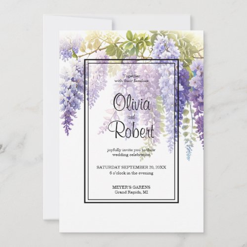 Elegant purple magenta watercolor wisteria floral  invitation