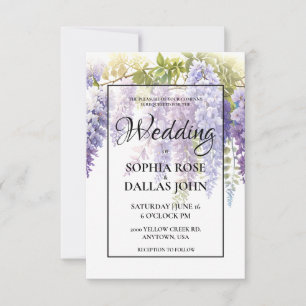 Elegant purple magenta watercolor wisteria floral invitation