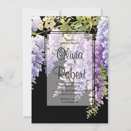 Elegant purple magenta watercolor wisteria floral  invitation