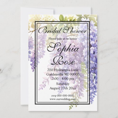 Elegant purple magenta watercolor wisteria floral  invitation