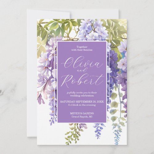 Elegant purple magenta watercolor wisteria floral  invitation