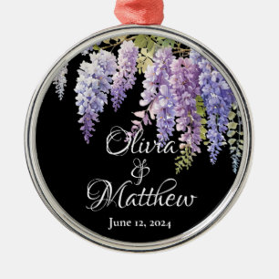 Elegant purple magenta watercolor wisteria floral metal ornament