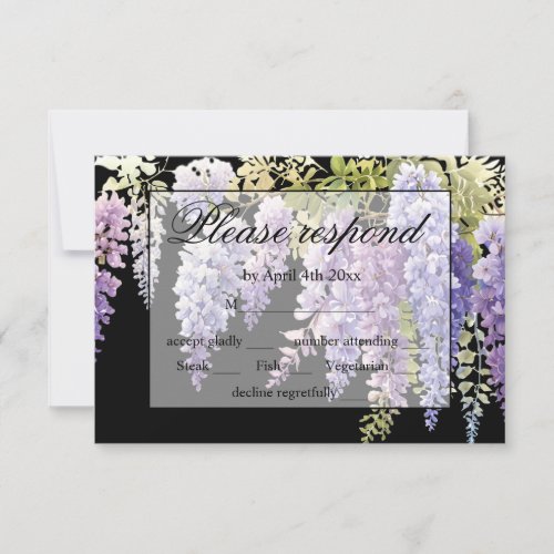 Elegant purple magenta watercolor wisteria floral  RSVP card