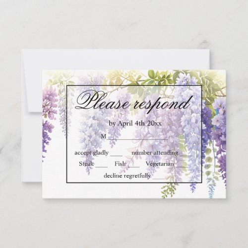 Elegant purple magenta watercolor wisteria floral  RSVP card