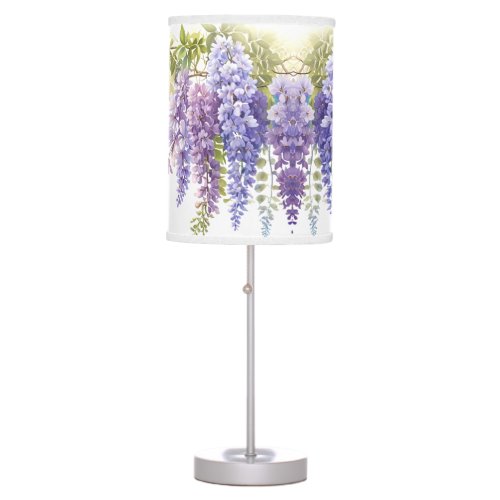 Elegant purple magenta watercolor wisteria floral  table lamp