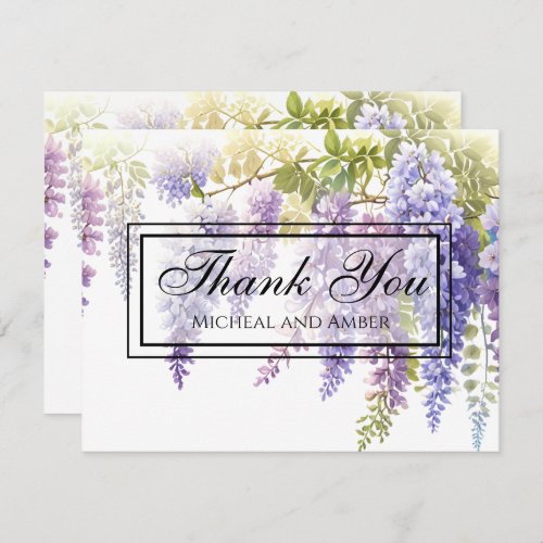 Elegant purple magenta watercolor wisteria floral  thank you card