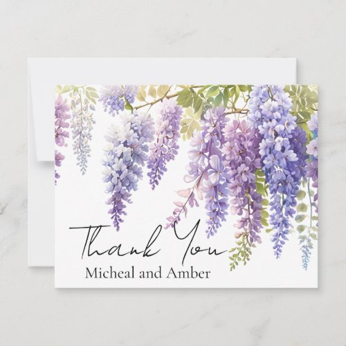 Elegant purple magenta watercolor wisteria floral  thank you card