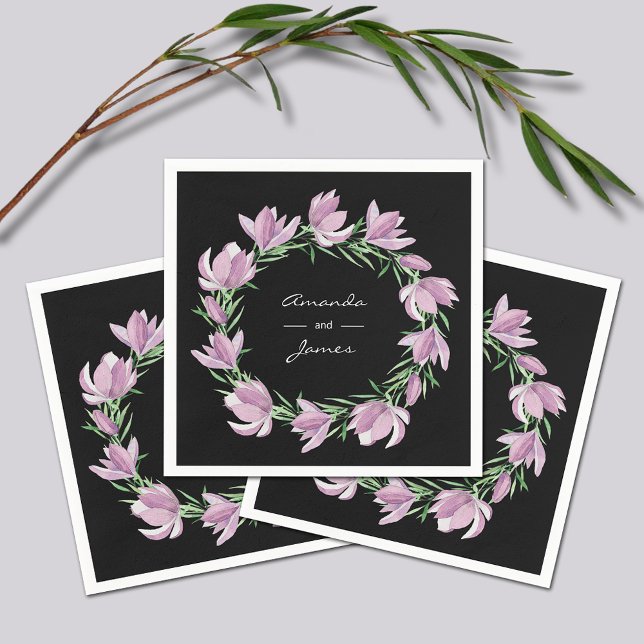 Elegant Purple Magnolia Floral Watercolor Napkins (Elegant Purple Magnolia Floral Watercolor Napkins)