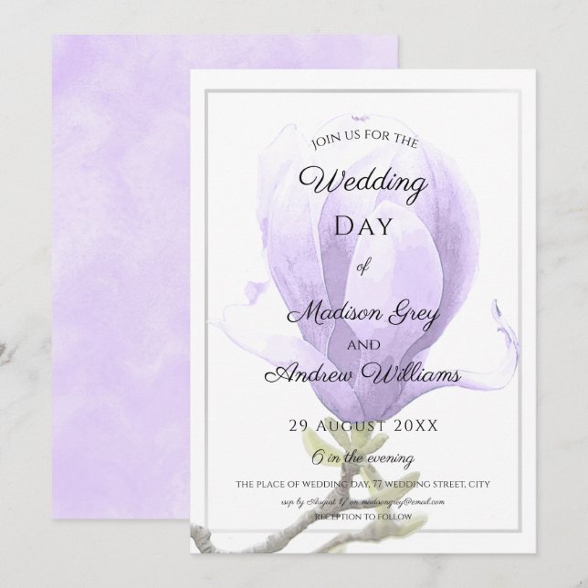 Elegant Purple Magnolia Wedding Invitation (Front/Back)
