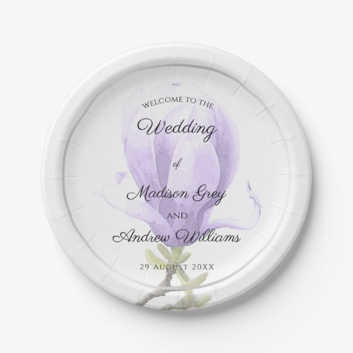 Elegant Purple Magnolia Wedding Paper Plates