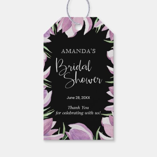 Elegant Purple Magnolias Bridal Shower Thank You Gift Tags