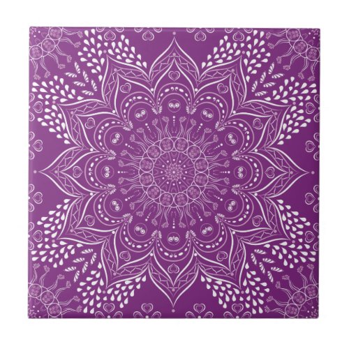 Elegant purple mandala ceramic tile