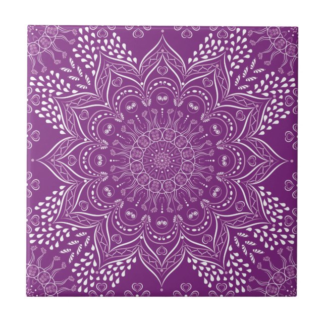 Elegant purple mandala ceramic tile (Front)