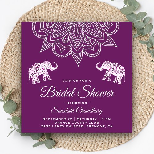 Elegant Purple Mandala Indian Bridal Shower Invitation