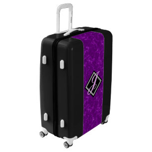 Elegant Purple Marble Black Diamond Monogram Luggage