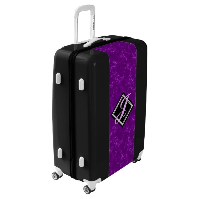 Elegant Purple Marble Black Diamond Monogram Luggage (Rotated Left)