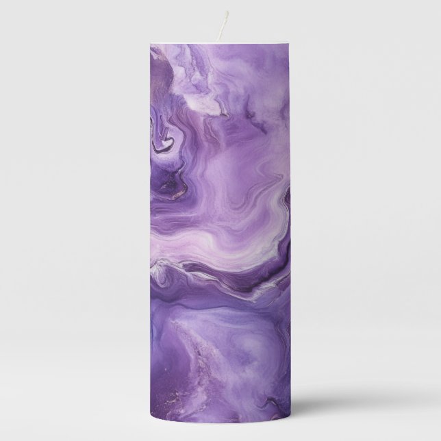 Elegant Purple Marble Pillar Candle (Front)
