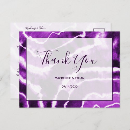 Elegant Purple Marble Tie Dye Wedding Thank You Postcard