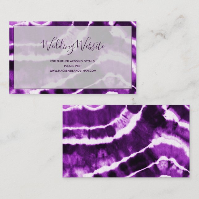 Elegant Purple Marble Tie Dye Wedding Website Enclosure Card (Front/Back)