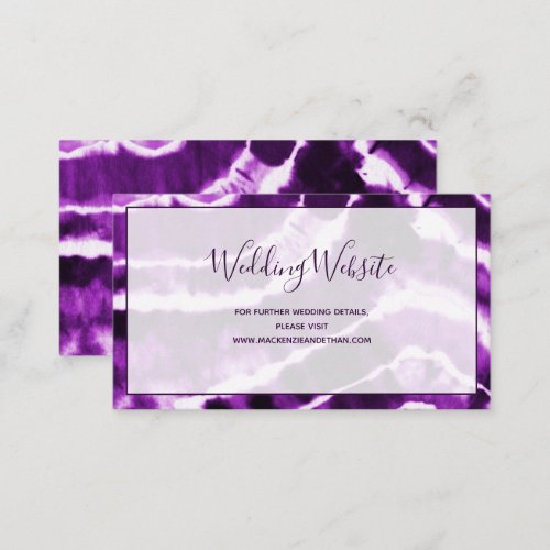 Elegant Purple Marble Tie Dye Wedding Website Enclosure Card