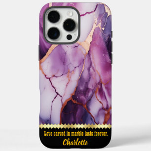 Elegant purple marble with golden veins and swirls iPhone 16 pro max case