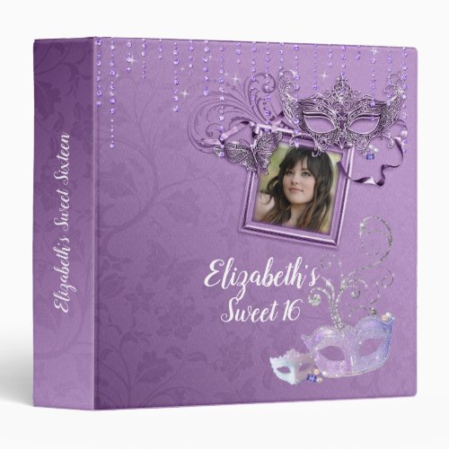 Elegant Purple Masquerade Mardi Gras Sweet Sixteen 3 Ring Binder