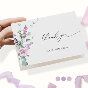 Elegant Purple, Mauve Lilac, Pastel Floral Wedding Letterpress Thank You Card