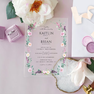 Elegant Purple, Mauve, Pastel Floral Wedding Acrylic Invitations