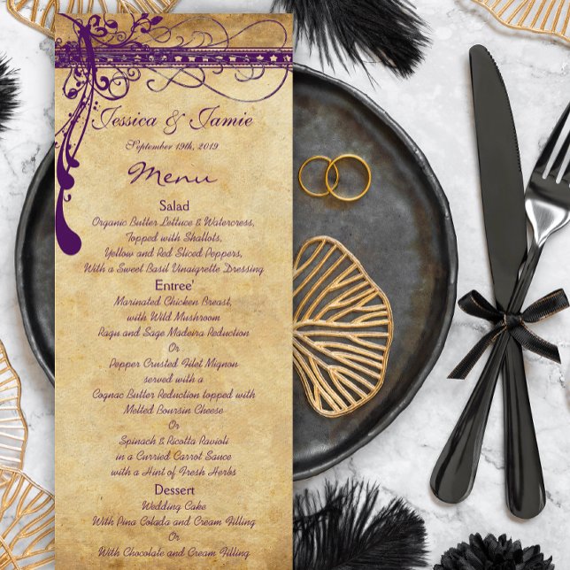 Elegant Purple Medieval Renaissance Wedding Menu  (Creator Uploaded)