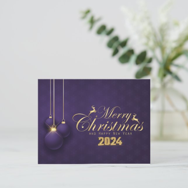 Elegant Purple Merry Christmas, Happy Holiday Postcard (Standing Front)