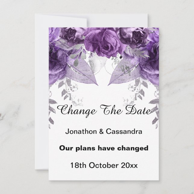 ELEGANT PURPLE METALLIC FLORAL CHANGE THE DATE (Front)