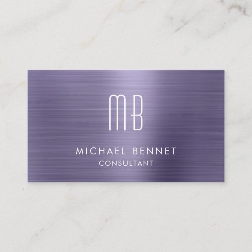 Elegant Purple Metallic Monogram Consultant Business Card