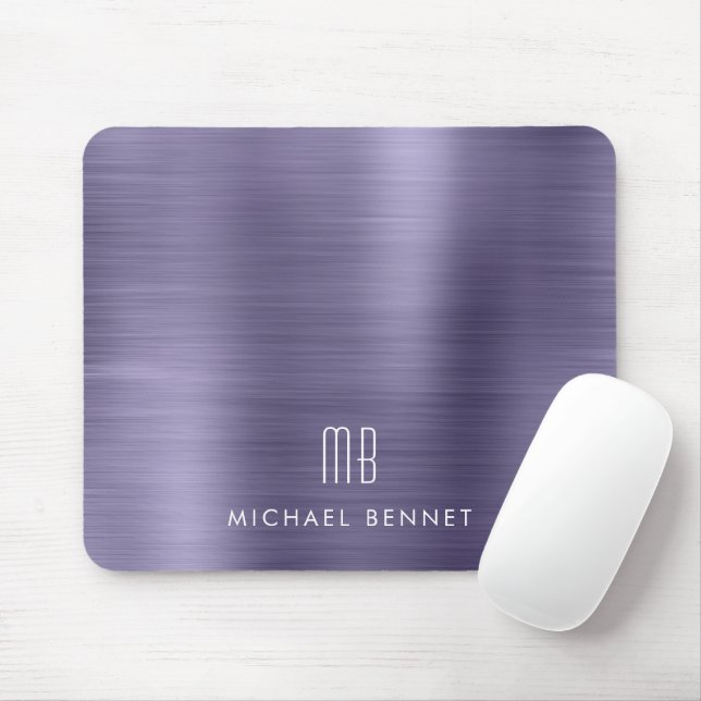 Elegant Purple Metallic Monogram Name Mouse Pad (With Mouse)