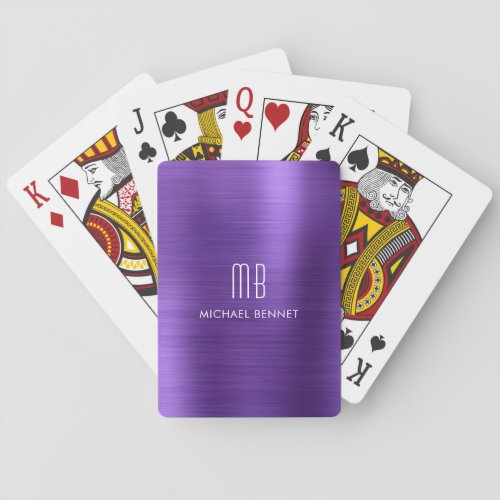 Elegant Purple Metallic Monogram Name Playing Cards