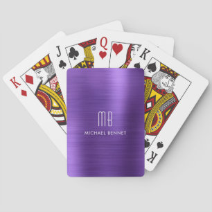 Elegant Purple Metallic Monogram Name Poker Cards