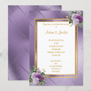 ELEGANT PURPLE METALLIC ROSE EUCALYPTUS WEDDING INVITATION